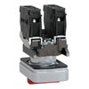 Triple-headed push button, metal, Ø22, marked, 1 green flush I + 1 red projecting STOP + 1 green flush II, 2 NO + 1 NC