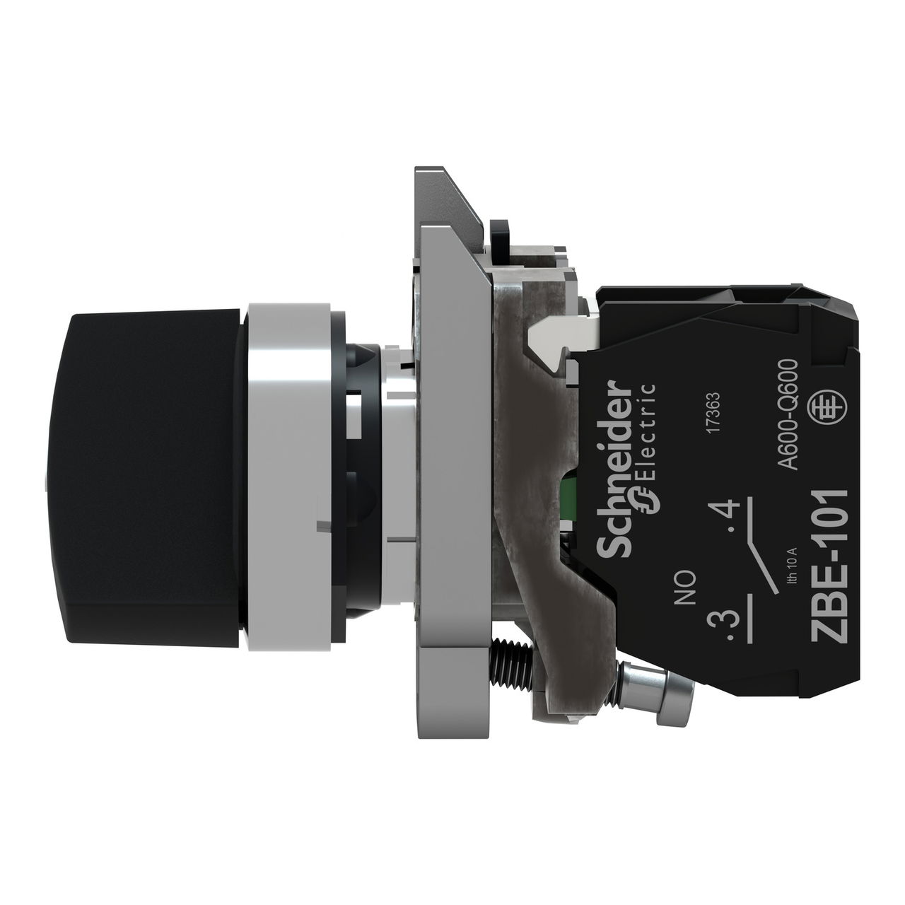 Selector switch, metal, black, Ø22, 3 positions, spring spring return, 1 NO – Image 7 of 9