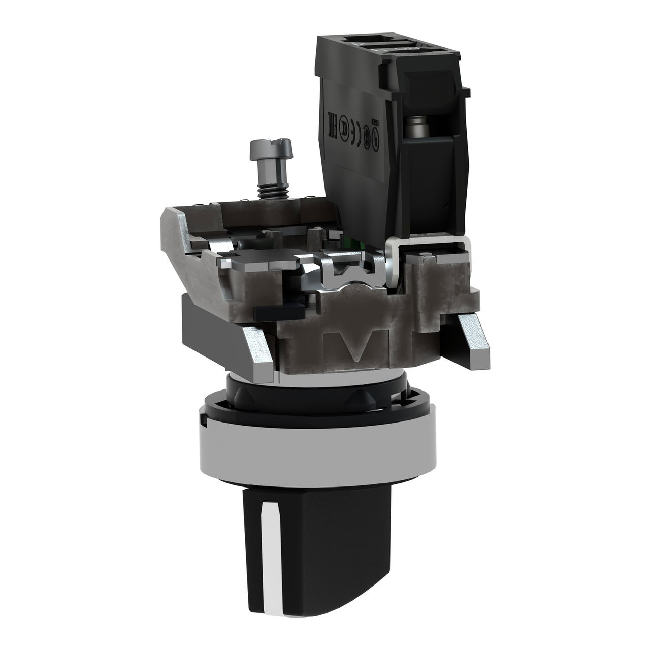 Selector switch, metal, black, Ø22, 3 positions, spring spring return, 1 NO – Image 5 of 9