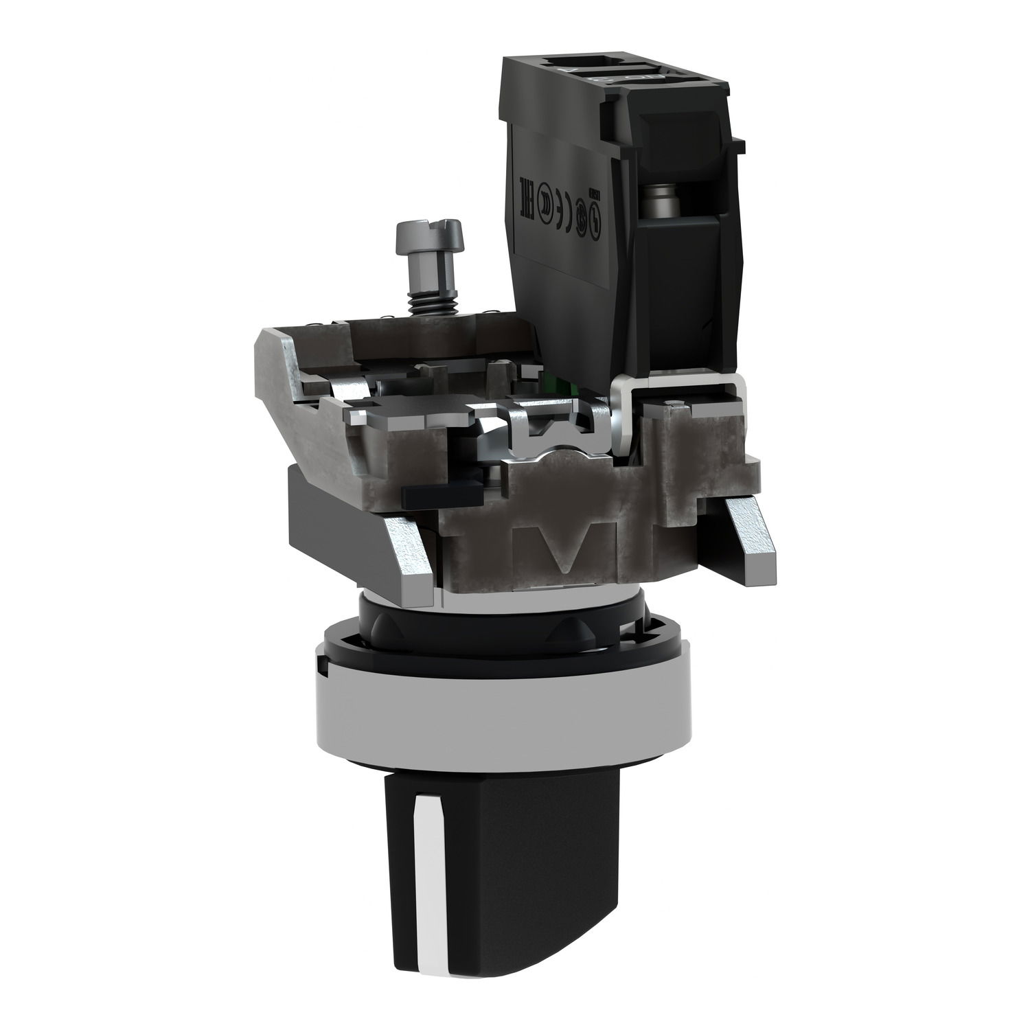 Selector switch, metal, black, Ø22, 3 positions, spring spring return, 1 NO – Image 5 of 9