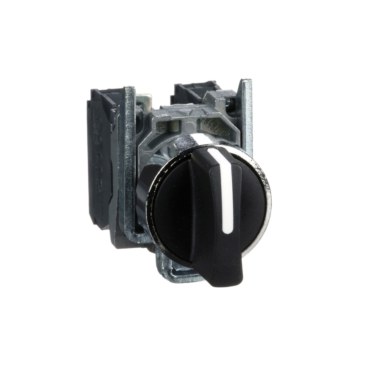 Selector switch, metal, black, Ø22, 3 positions, spring spring return, 2 NO