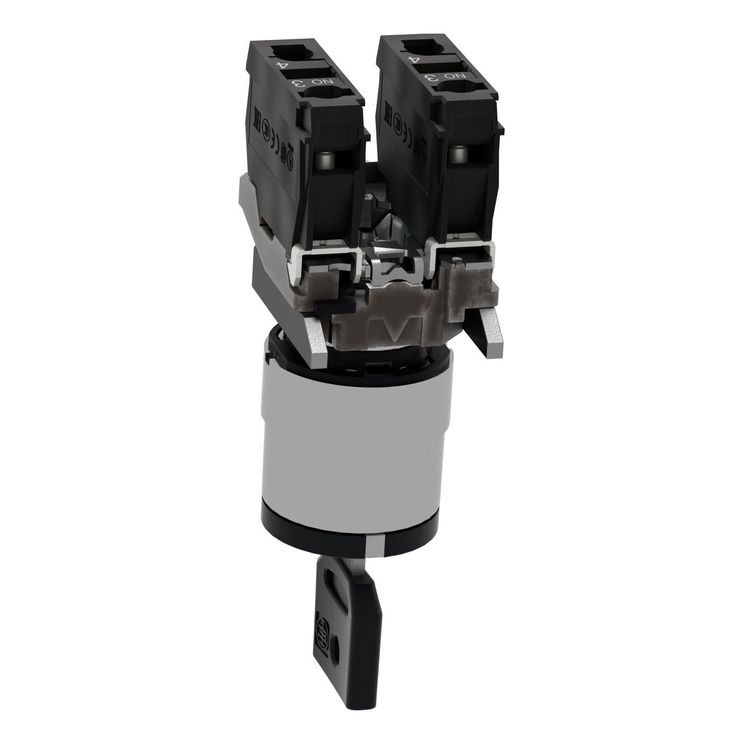 Key switch selector, metal, black, Ø22, key n°455, 3 positions, stay put, 2 NO – Image 5 of 9
