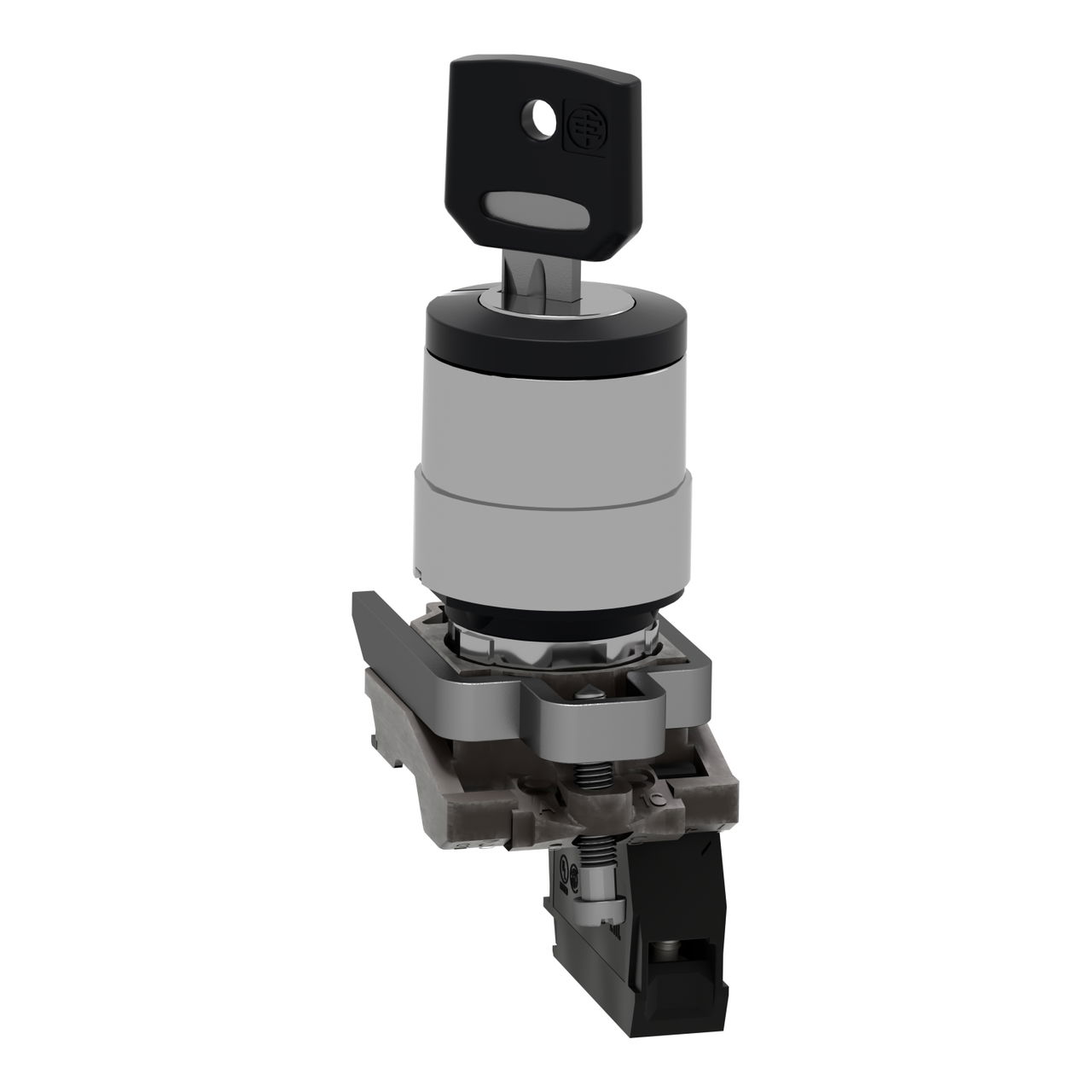 Key switch selector, metal, black, Ø22, key n°455, 2 positions, spring return right to left, 1 NO – Image 3 of 7