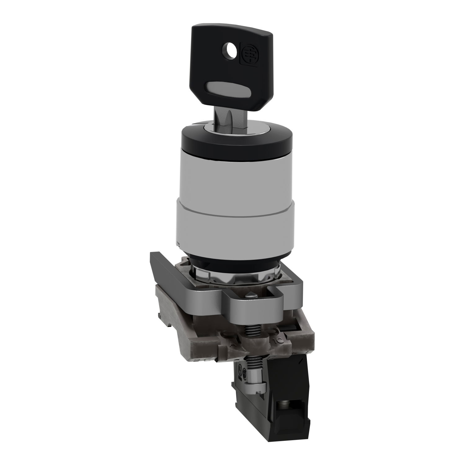 Key switch selector, metal, black, Ø22, key n°455, 2 positions, spring return right to left, 1 NO – Image 3 of 7