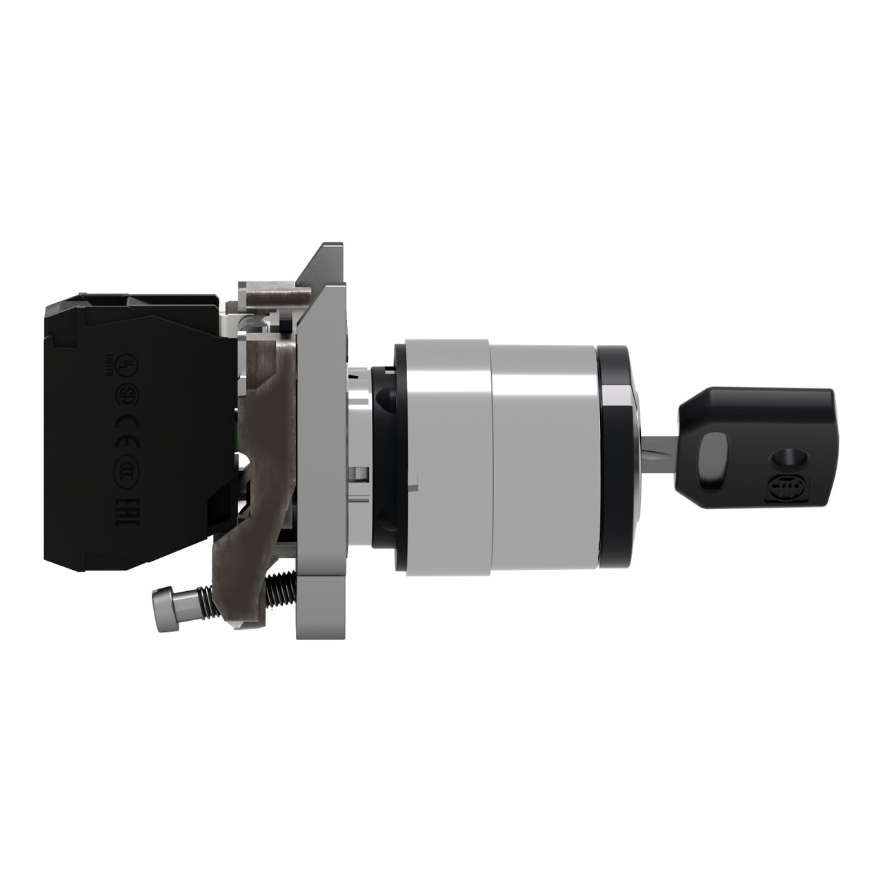 Key switch selector, metal, black, Ø22, key n°455, 2 positions, spring return right to left, 1 NO – Image 5 of 7