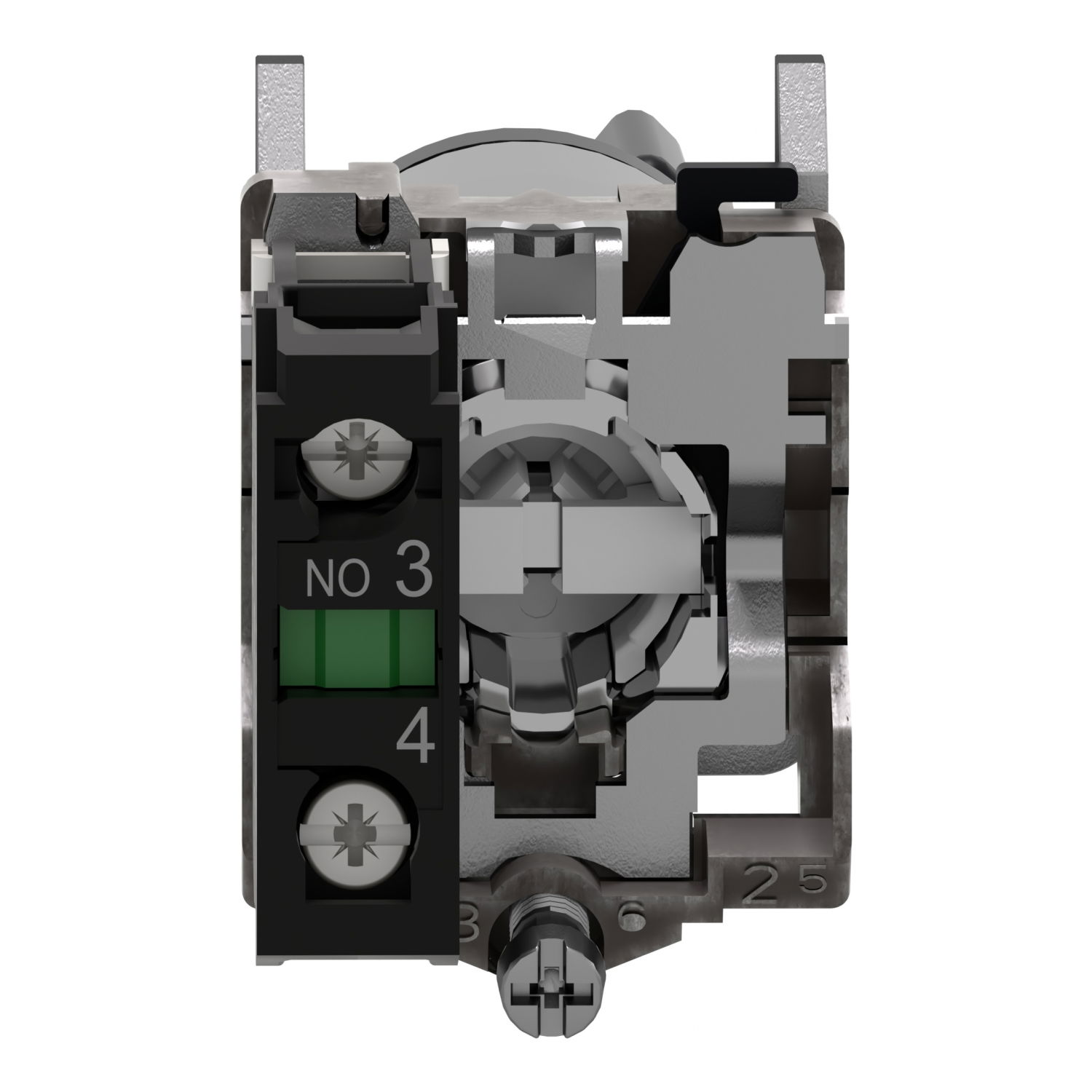 Key switch selector, metal, black, Ø22, key n°455, 2 positions, spring return right to left, 1 NO – Image 2 of 7