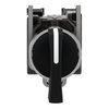 Selector switch, metal, black, Ø22, long handle, 3 positions, spring return to center, 2 NO