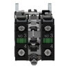 Selector switch, metal, black, Ø22, long handle, 3 positions, spring return to center, 2 NO