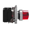 Illuminated selector switch, Harmony XB4, metal, red handle, 22mm, universal LED, 2 positions, 1NO + 1NC, 24V AC DC