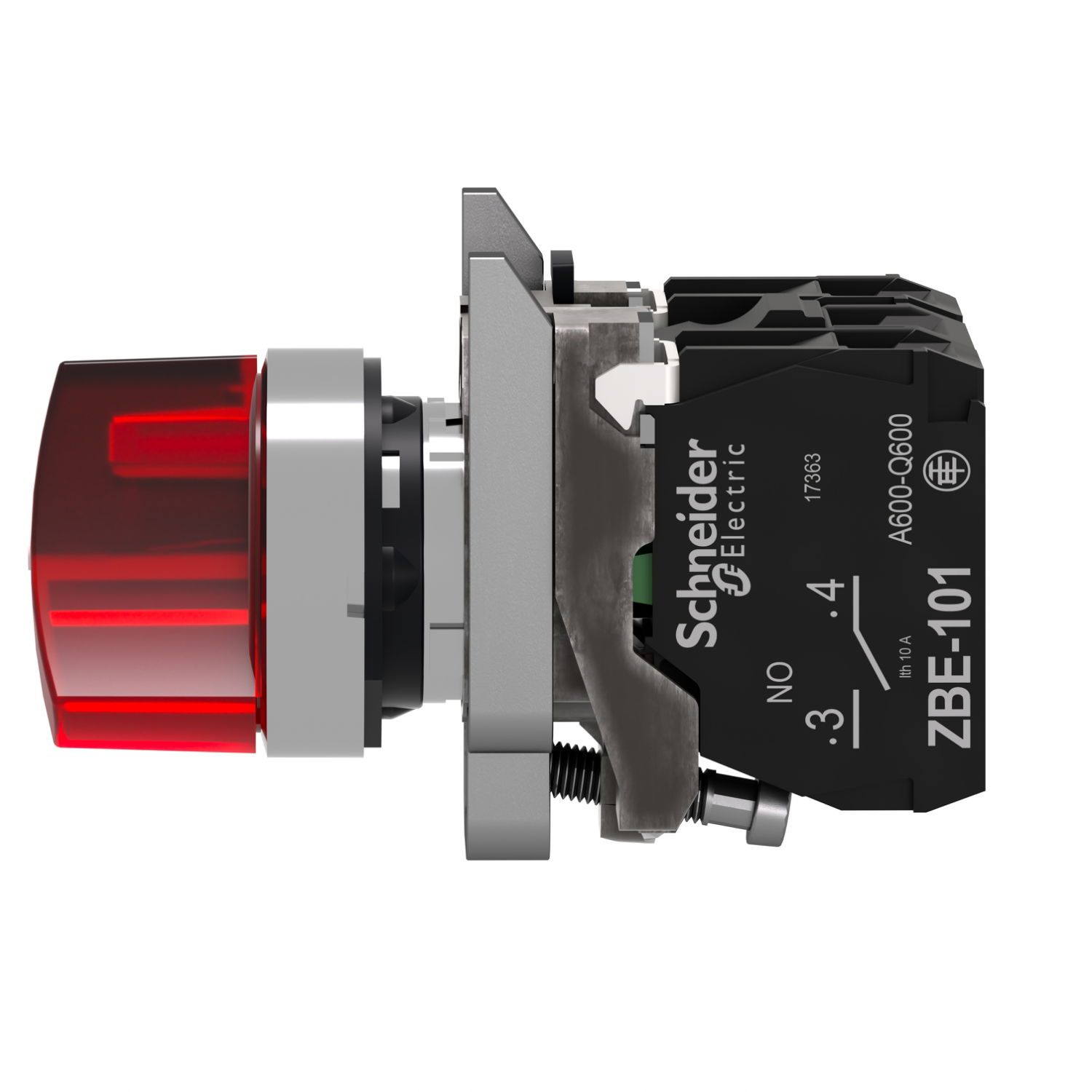 Illuminated selector switch, Harmony XB4, metal, red handle, 22mm, universal LED, 2 positions, 1NO + 1NC, 110...120V AC – Image 7 of 9