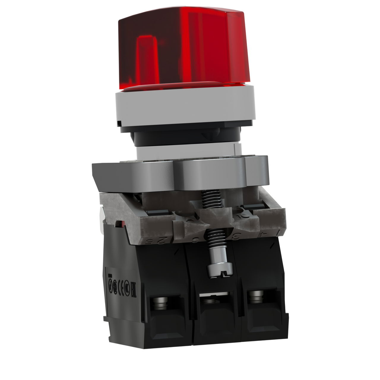 Illuminated selector switch, Harmony XB4, metal, red handle, 22mm, universal LED, 2 positions, 1NO + 1NC, 110...120V AC – Image 3 of 9
