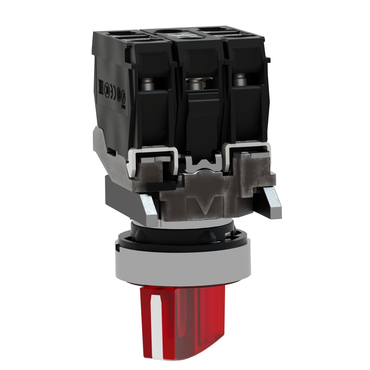 Illuminated selector switch, Harmony XB4, metal, red handle, 22mm, universal LED, 2 positions, 1NO + 1NC, 110...120V AC – Image 5 of 9