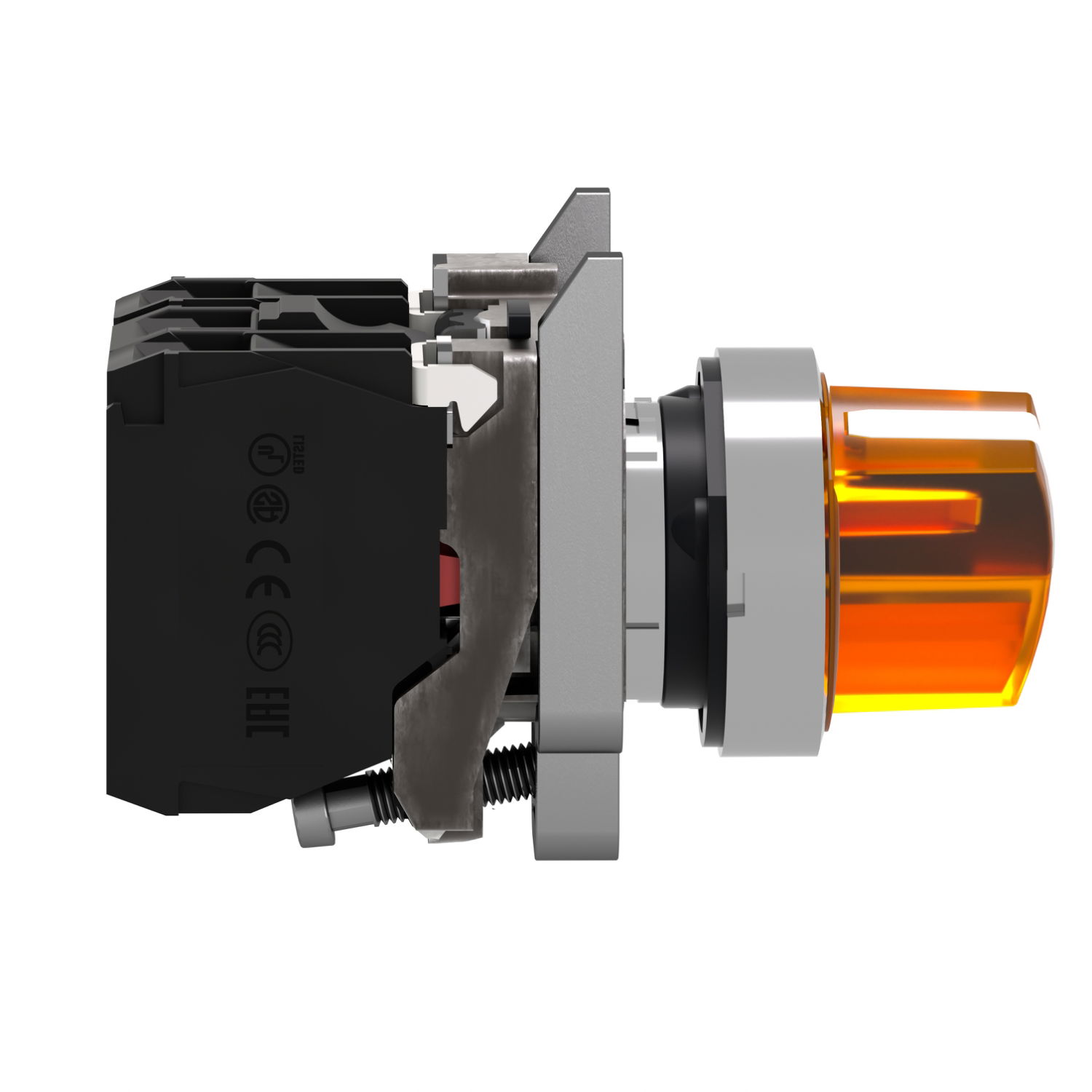 Illuminated selector switch, Harmony XB4, metal, orange handle, 22mm, universal LED, 2 positions, 1NO + 1NC, 230...240V AC – Image 6 of 9