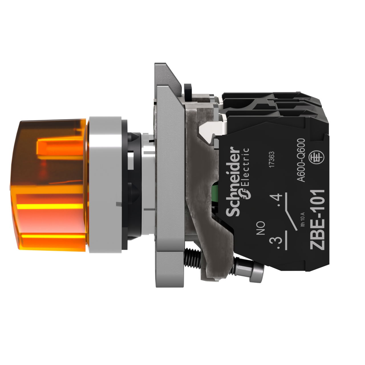 Illuminated selector switch, Harmony XB4, metal, orange handle, 22mm, universal LED, 2 positions, 1NO + 1NC, 230...240V AC – Image 7 of 9