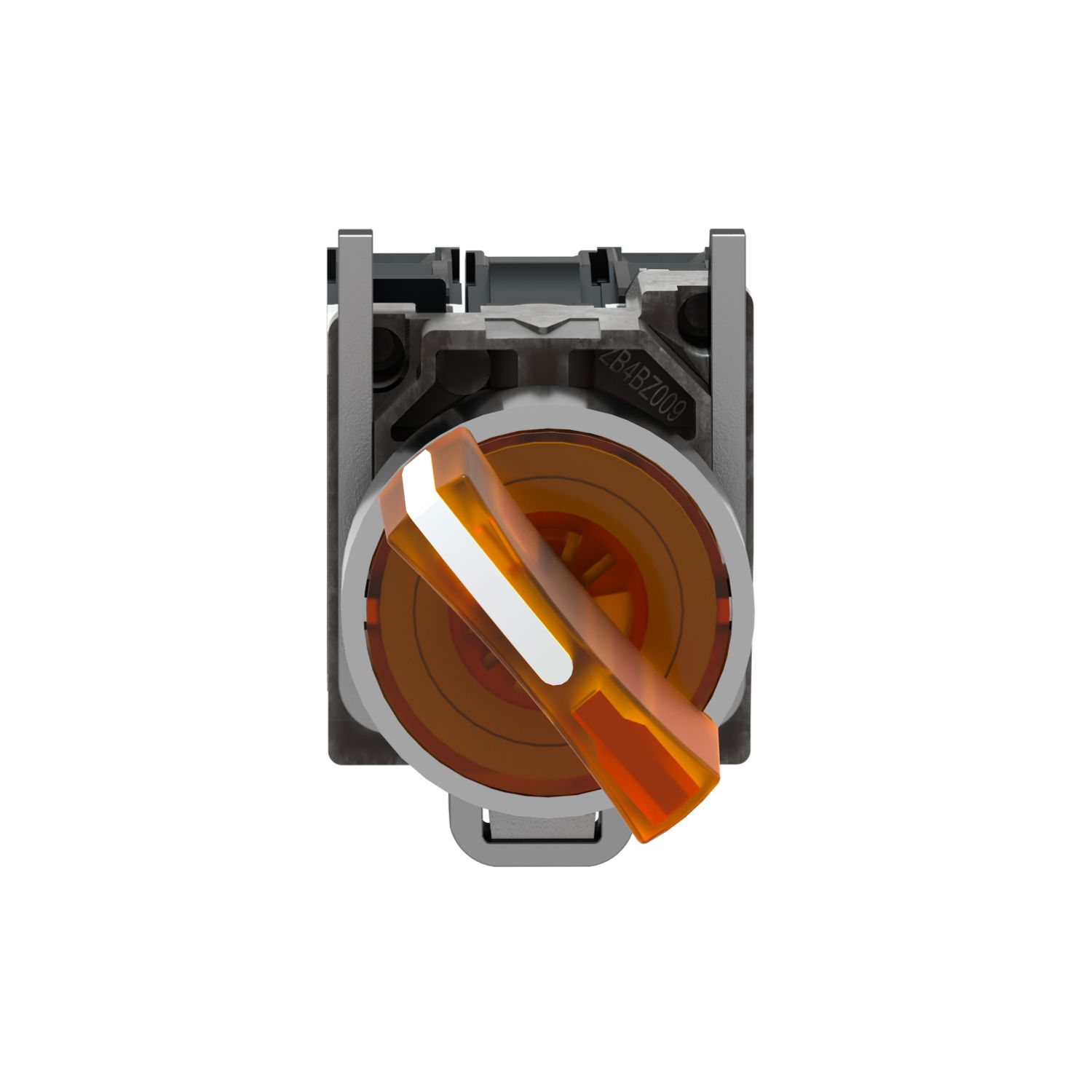 Illuminated selector switch, Harmony XB4, metal, orange handle, 22mm, universal LED, 2 positions, 1NO + 1NC, 230...240V AC – Image 4 of 9