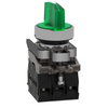 Illuminated selector switch, Harmony XB4, metal, green handle, 22mm, universal LED, 3 positions, 1NO + 1NC, 24V AC DC