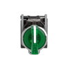 Illuminated selector switch, Harmony XB4, metal, green handle, 22mm, universal LED, 3 positions, 1NO + 1NC, 24V AC DC