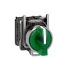 Illuminated selector switch, Harmony XB4, metal, green handle, 22mm, universal LED, 3 positions, 1NO + 1NC, 24V AC DC