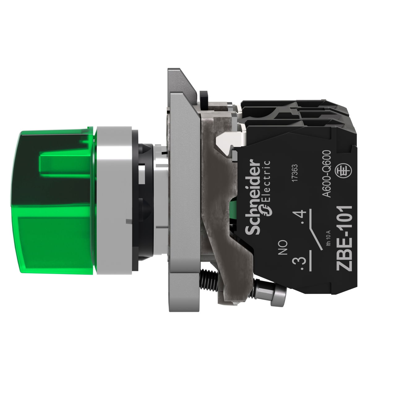 Illuminated selector switch, Harmony XB4, metal, green handle, 22mm, universal LED, 3 positions, 1NO + 1NC, 24V AC DC – Image 6 of 8