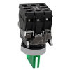 Illuminated selector switch, Harmony XB4, metal, green handle, 22mm, universal LED, 3 positions, 1NO + 1NC, 24V AC DC