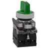 Illuminated selector switch, Harmony XB4, metal, green handle, 22mm, universal LED, 3 positions, 1NO + 1NC, 110...120V AC