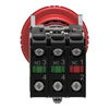 Red Ø40 Emergency stop, switching off Ø22 latching turn release 2NC+1NO