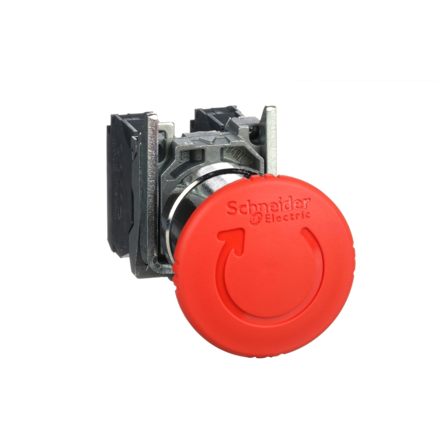 Emergency stop switching off, metal, red mushroom, Ø40, Ø22, trigger latching turn to release, 1 NO + 1 NC
