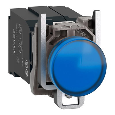 Pilot light, Harmony XB4, metal, protected LED light, blue, 22mm, with plain lens, universal LED, 400V