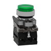 Illuminated push button, Harmony XB4, green flush, universal LED, 22mm, spring return, plain lens, 1NO + 1NC, 24V