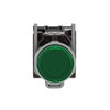 Illuminated push button, Harmony XB4, green flush, universal LED, 22mm, spring return, plain lens, 1NO + 1NC, 24V