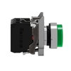 Illuminated push button, Harmony XB4, green flush, universal LED, 22mm, spring return, plain lens, 1NO + 1NC, 24V