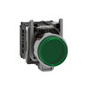 Illuminated push button, Harmony XB4, green flush, universal LED, 22mm, spring return, plain lens, 1NO + 1NC, 24V