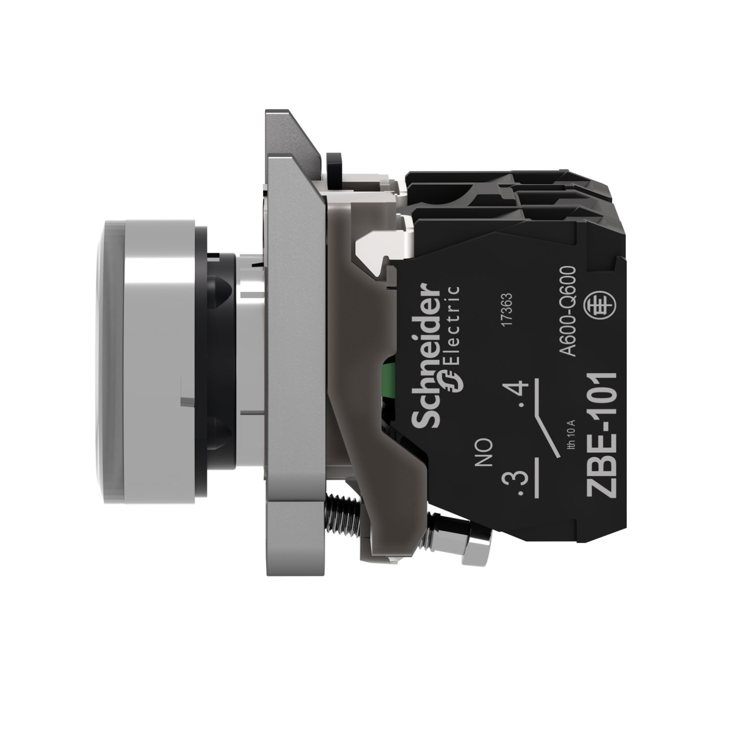 Illuminated push button, Harmony XB4, metal, white flush, 22mm, universal LED, plain lens, 1NO + 1NC, 24V AC DC – Image 5 of 7