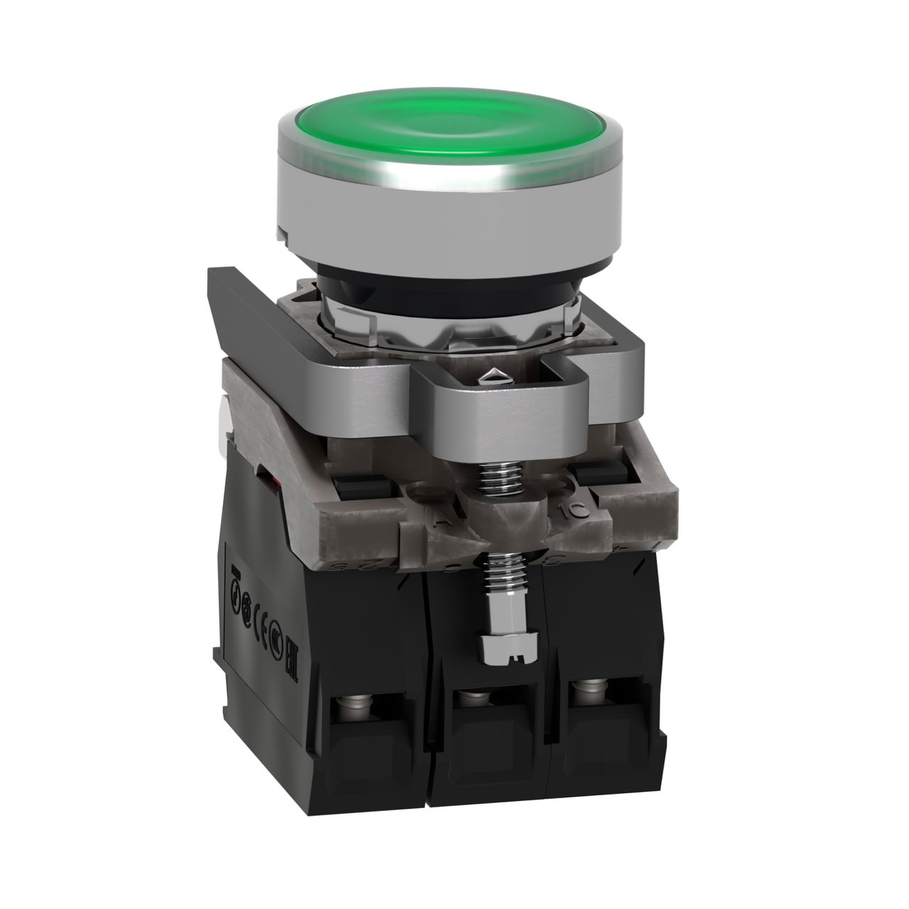Illuminated push button, Harmony XB4, metal, green flush, 22mm, universal LED, plain lens, 1NO + 1NC, 24V AC DC – Image 2 of 8