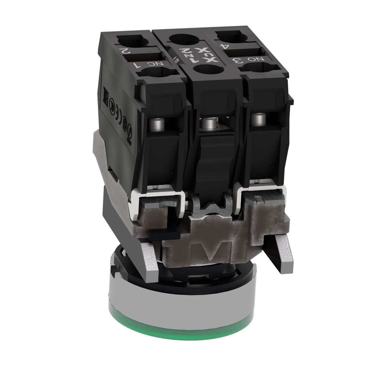 Illuminated push button, Harmony XB4, metal, green flush, 22mm, universal LED, plain lens, 1NO + 1NC, 24V AC DC – Image 4 of 8