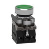 Illuminated push button, Harmony XB4, metal, green flush, 22mm, universal LED, plain lens, 1NO + 1NC, 110...120V AC