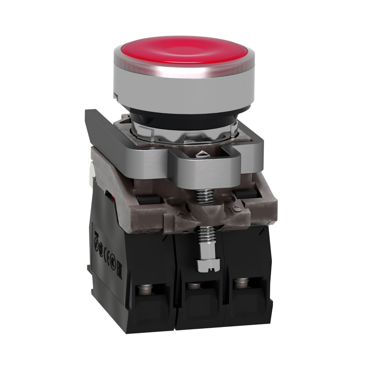 Illuminated push button, Harmony XB4, metal, red flush, 22mm, universal LED, plain lens, 1NO + 1NC, 24V AC DC – Image 2 of 8