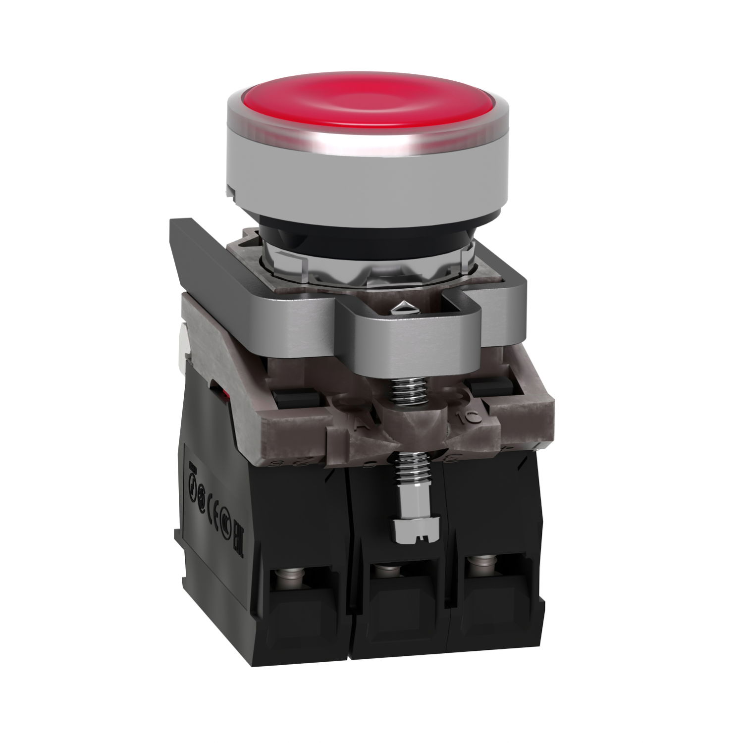 Illuminated push button, Harmony XB4, metal, red flush, 22mm, universal LED, plain lens, 1NO + 1NC, 24V AC DC – Image 2 of 8