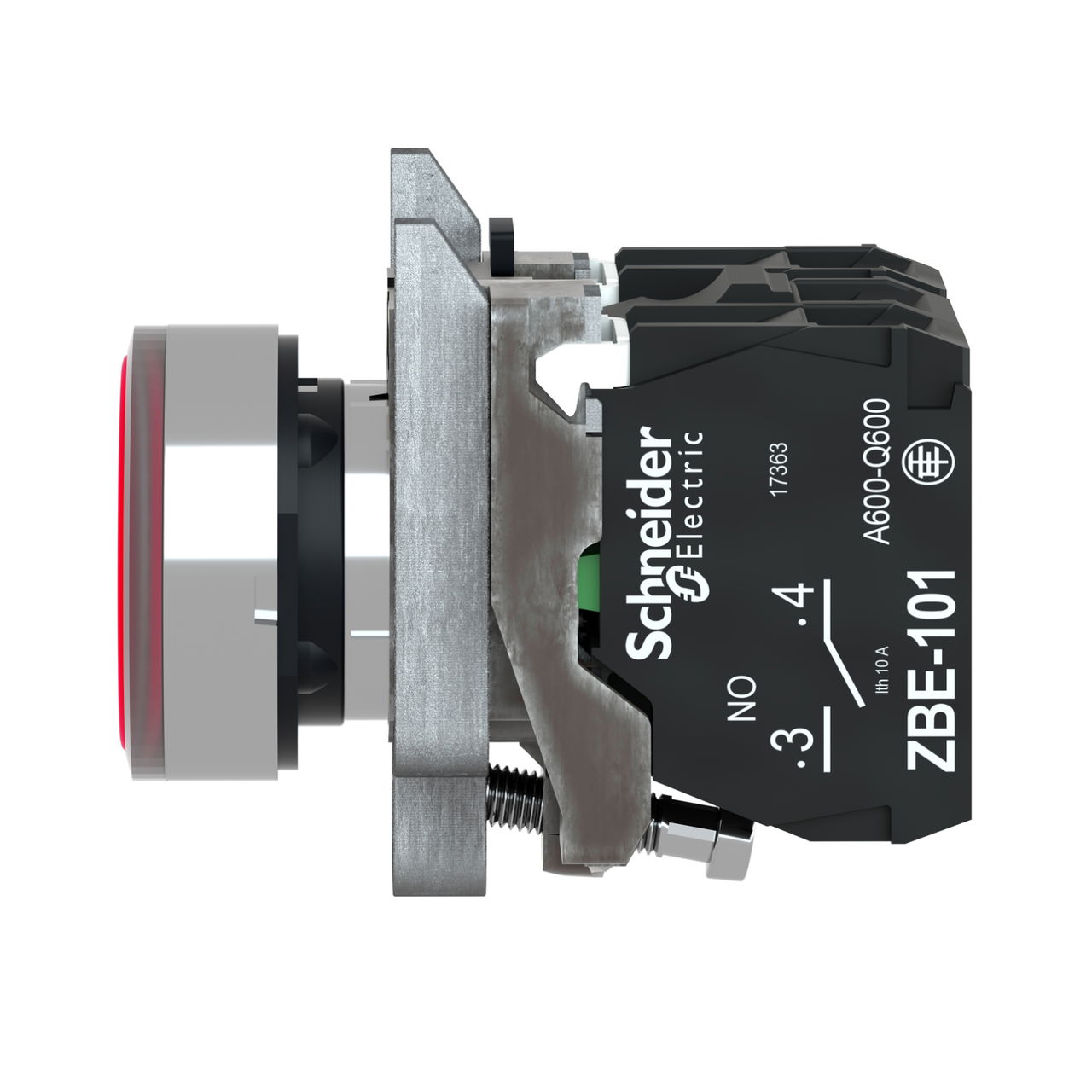 Illuminated push button, Harmony XB4, metal, red flush, 22mm, universal LED, plain lens, 1NO + 1NC, 24V AC DC – Image 6 of 8