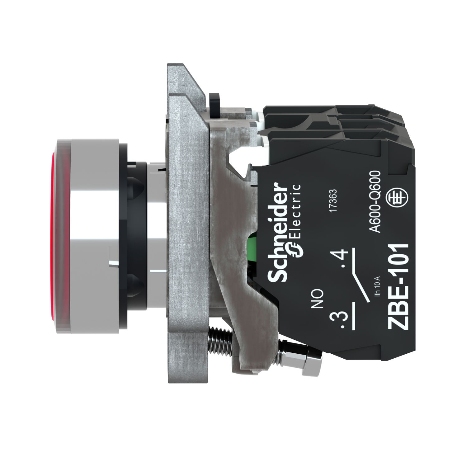Illuminated push button, Harmony XB4, metal, red flush, 22mm, universal LED, plain lens, 1NO + 1NC, 24V AC DC – Image 6 of 8