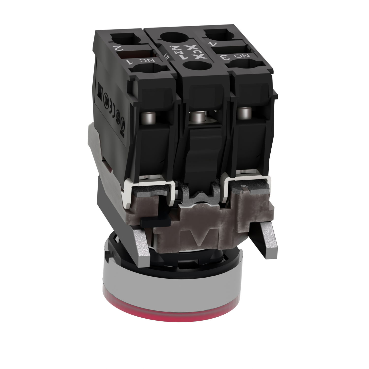 Illuminated push button, Harmony XB4, metal, red flush, 22mm, universal LED, plain lens, 1NO + 1NC, 24V AC DC – Image 4 of 8