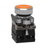 Illuminated push button, Harmony XB4, metal, orange flush, 22mm, universal LED, plain lens, 1NO + 1NC, 24V AC DC
