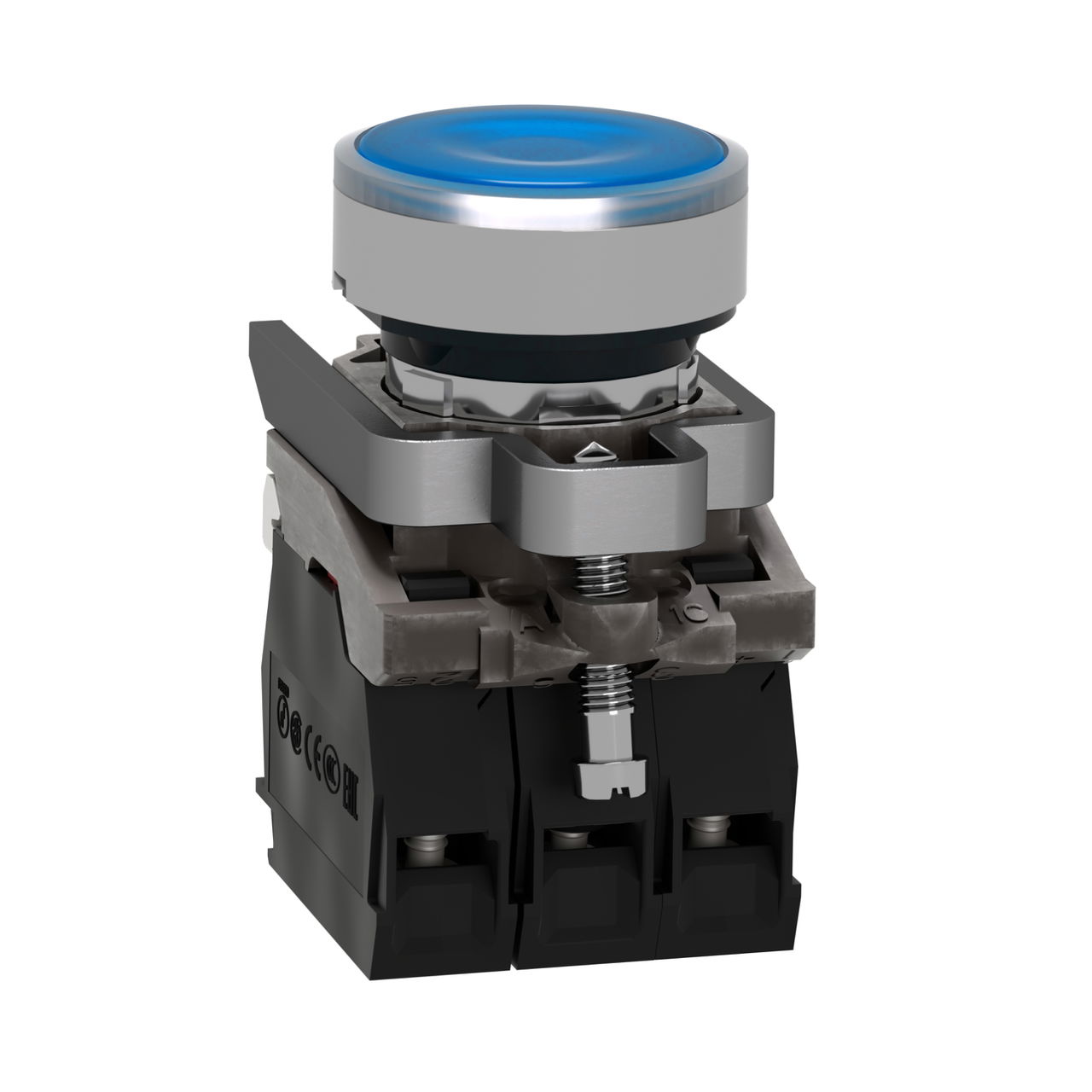 Illuminated push button, Harmony XB4, metal, blue flush, 22mm, universal LED, plain lens, 1NO + 1NC, 24V AC DC – Image 3 of 7