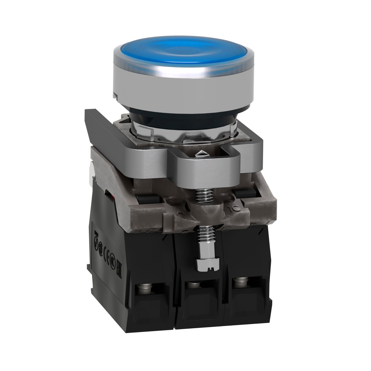 Illuminated push button, Harmony XB4, metal, blue flush, 22mm, universal LED, plain lens, 1NO + 1NC, 24V AC DC – Image 3 of 7