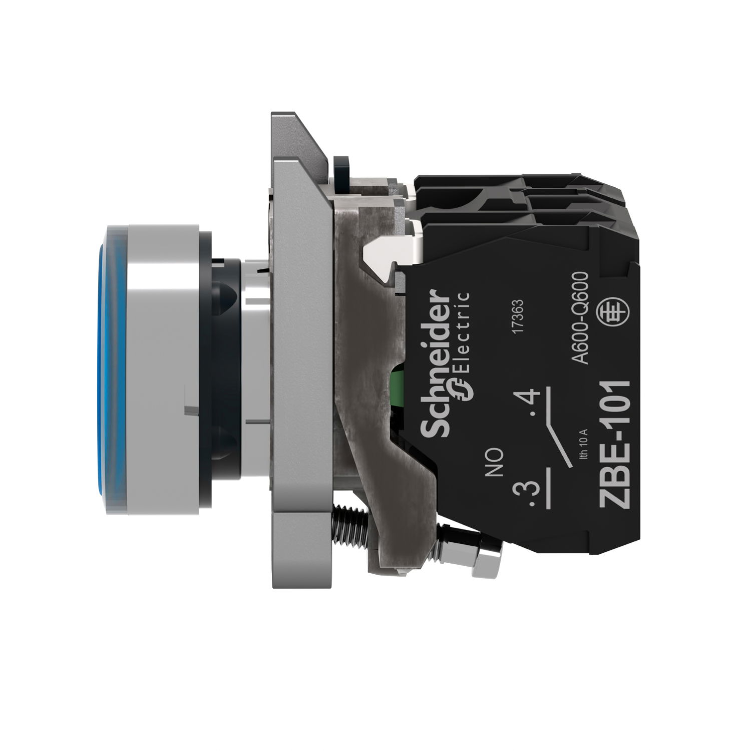 Illuminated push button, Harmony XB4, metal, blue flush, 22mm, universal LED, plain lens, 1NO + 1NC, 24V AC DC – Image 5 of 7