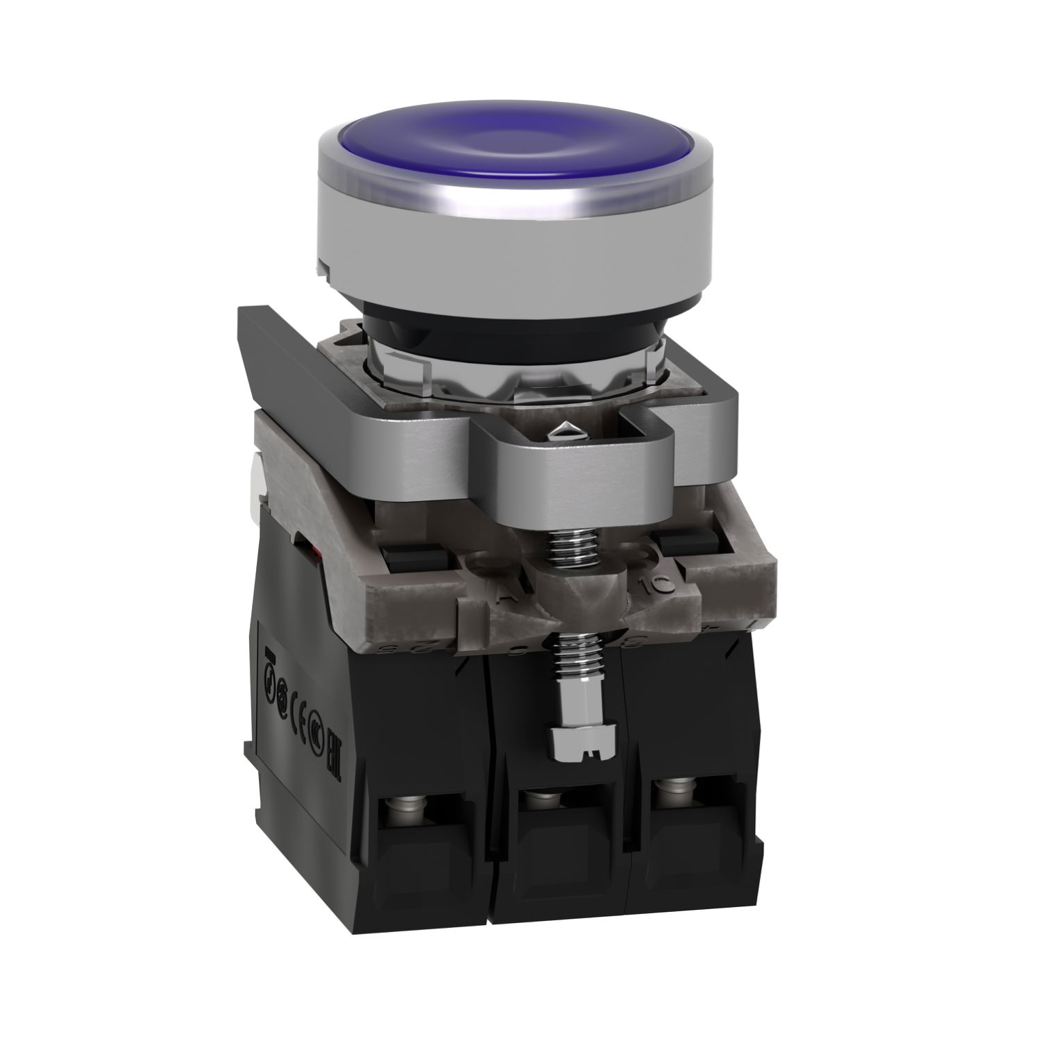 Illuminated push button, Harmony XB4, metal, blue flush, 22mm, universal LED, plain lens, 1NO + 1NC, 230...240V AC – Image 3 of 9