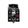 Illuminated double-headed push button, metal, Ø22, 1 green flush I + 1 pilot light + 1 red projecting O, 1 NO + 1 NC
