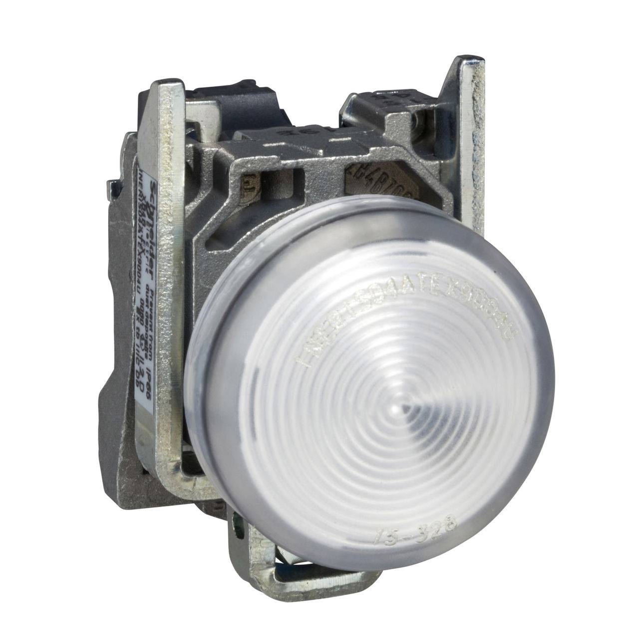 Pilot light, Harmony XB4,metal, white, 22mm, universal LED, plain lens, 230...240V AC
