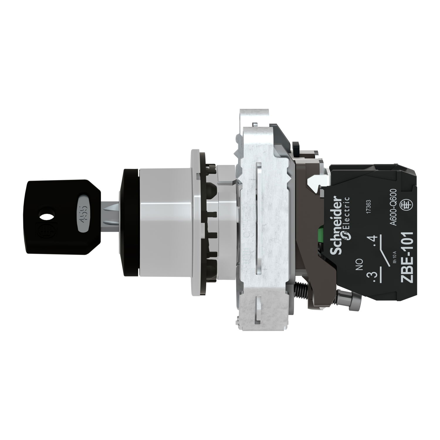 Harmony XB4, Key switch selector flush mounted, metal, black, Ø30, key n°455, 2 positions, stay put, 1 NO – Image 7 of 10
