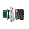 Illuminated selector switch, Harmony XB4, metal, green handle, 30mm, universal LED, 3 positions, 1NO + 1NC, 24V AC DC